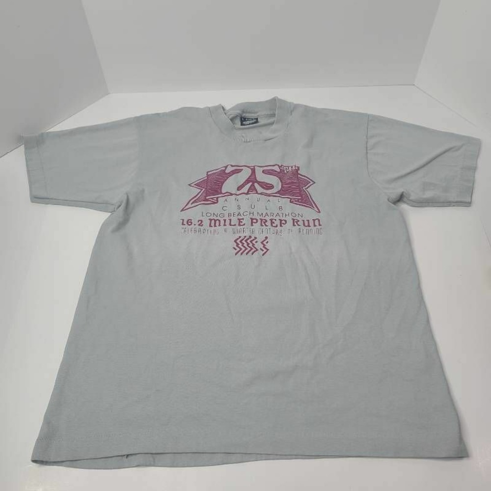Vintage Mens 25th Annual CSULB Long Beach Marathon Screen Stars T-Shirt Gray L